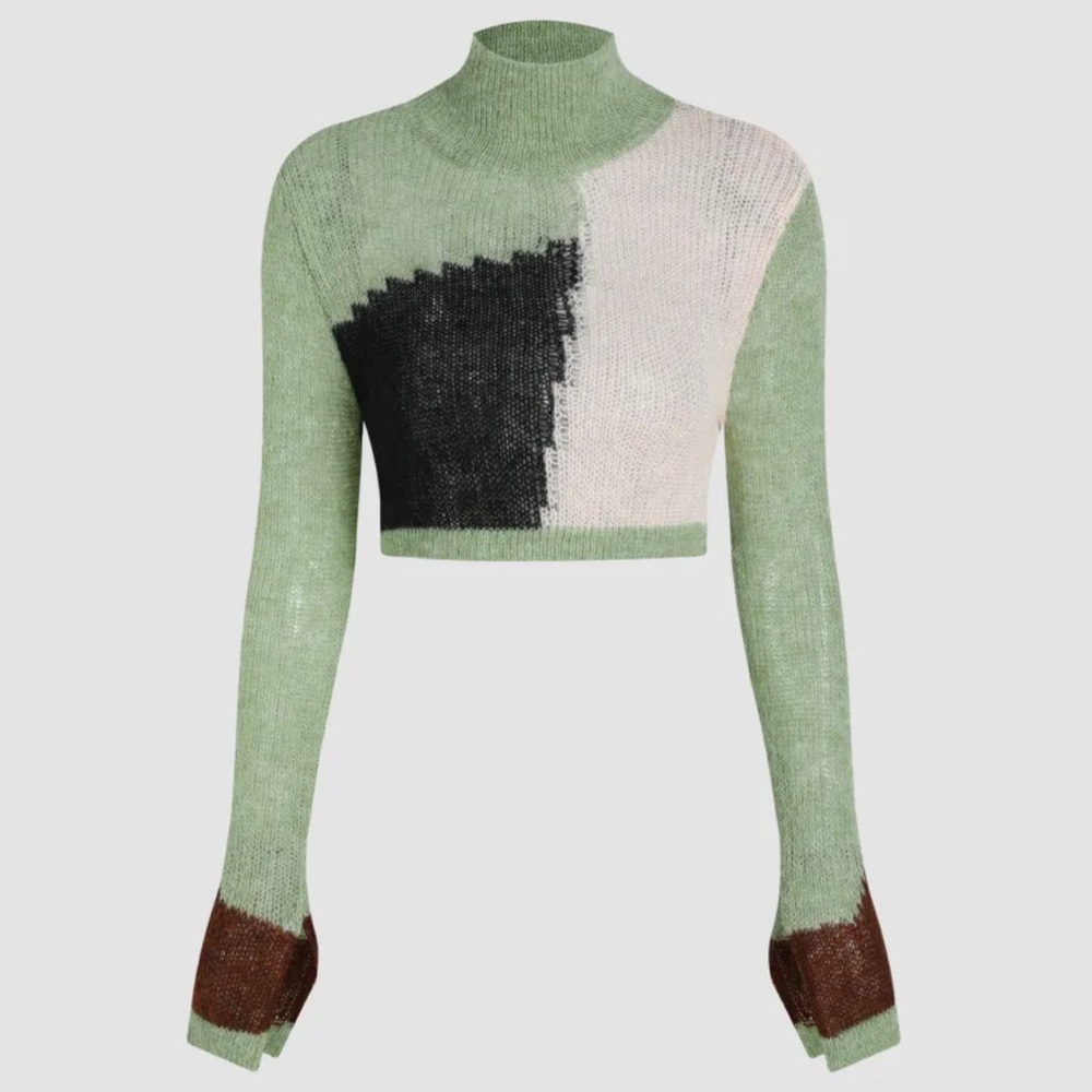 Cider Green/Pink/Black/Brown Cropped Sweater